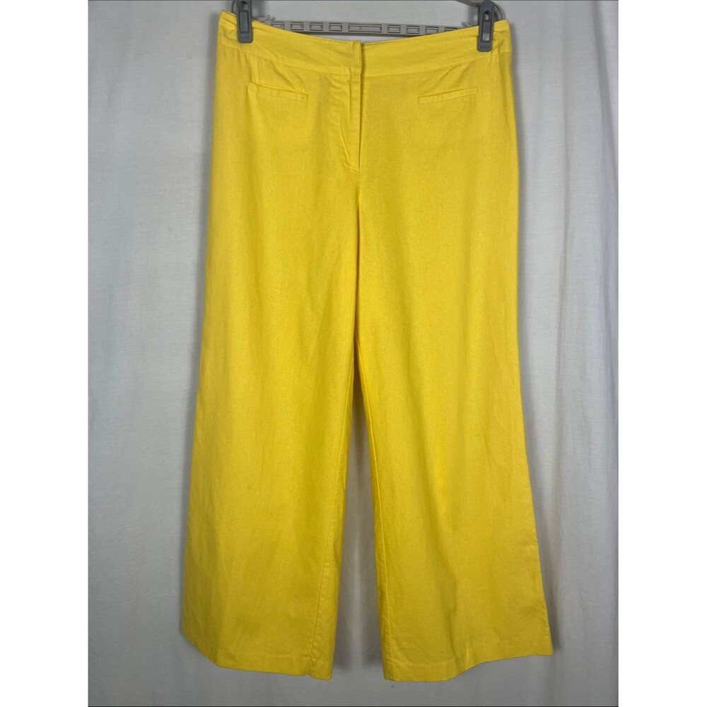 Metrostyle Linen Cotton Blend Wide Leg Yellow Slacks